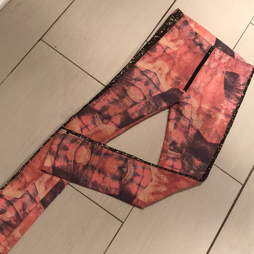 Pink w black sequin stretch pants like new medium